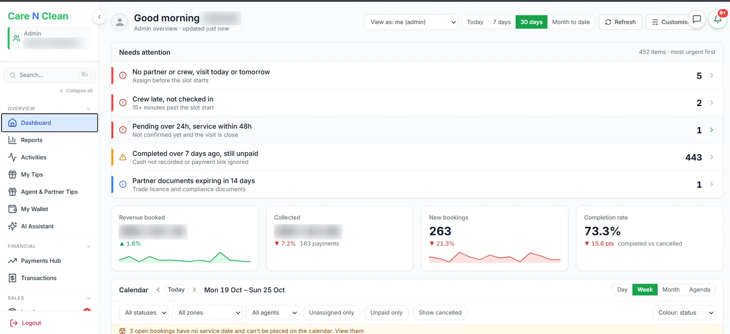 Care N Clean CRM screen 1